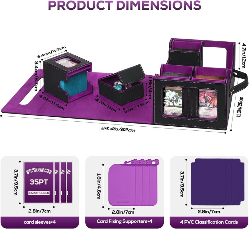 STTRBOX Trading Card Storage Box for MTG, MTG commander deck box，Multi-purpose Deck Case for MTG TCG Sports Card, 4 Toploaders, 4 Stoppers, 4 Colorful Dividers (Black & Purple) - Image 2
